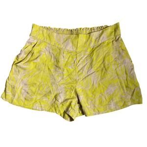 H&M Elastic Waist Shorts sz 6 Yellow Tan Palm Leaf‎ Print Comfy Loungewear Beach